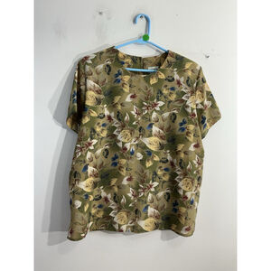 Womans Modern Essentials Pullover Blouse Large Multicolor Floral Short Sleeve